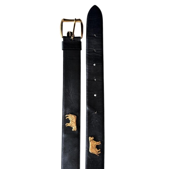 Vintage 80s Whimsical Cow Charm Belt - Black Faux Leather Western Waist Belt main image 3